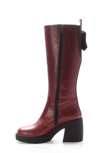 MirgeShoes Bordo Kadın Klasik Çizme İçi Yarım Kürklü Dışı Hakiki Deri MRG013472526166220