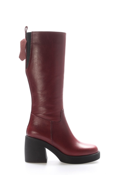 MirgeShoes Bordo Kadın Klasik Çizme İçi Yarım Kürklü Dışı Hakiki Deri MRG013472526166220