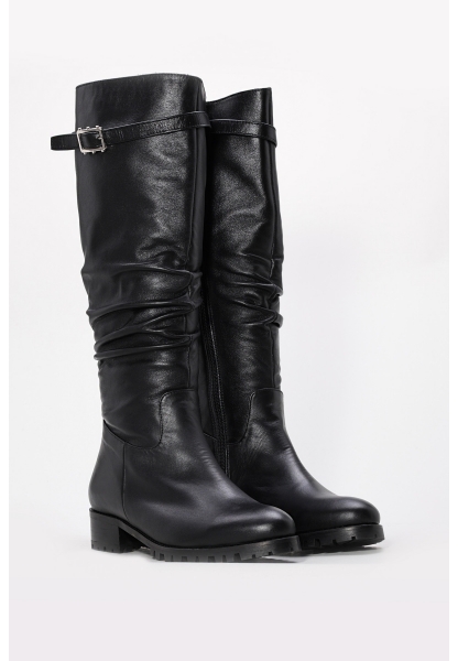 MirgeShoes Siyah Kadın Büzgülü Çizme İçi Yarım Kürklü Dışı Hakiki Deri MRG01194252611073