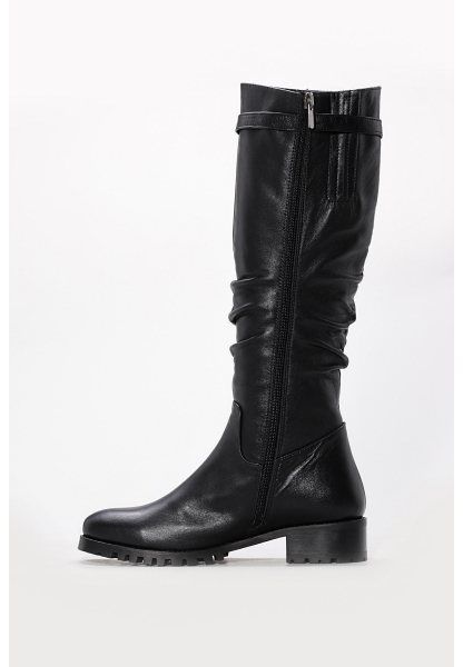 MirgeShoes Siyah Kadın Büzgülü Çizme İçi Yarım Kürklü Dışı Hakiki Deri MRG01194252611073