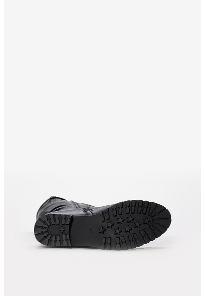 MirgeShoes Siyah Kadın Büzgülü Çizme İçi Yarım Kürklü Dışı Hakiki Deri MRG01194252611073