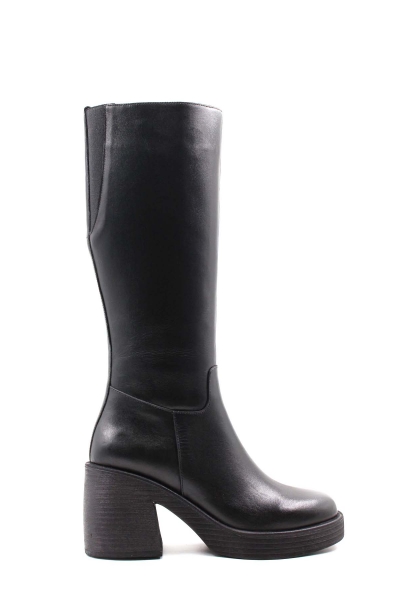 MirgeShoes Siyah Kadın Klasik Çizme İçi Yarım Kürklü Dışı Hakiki Deri MRG013472526166220