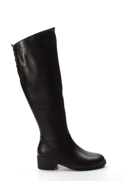 MirgeShoes Siyah Kadın Klasik Çizme İçi Yarım Kürklü Dışı Kaliteli Hakiki Deri MRG01194252611120