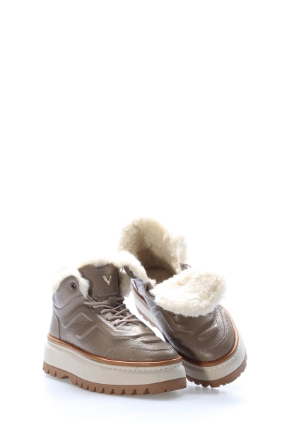 MirgeShoes Vizon Bağcıklı Kadın Yüksek Taban Bot Hakiki Deri MRG01539192613332