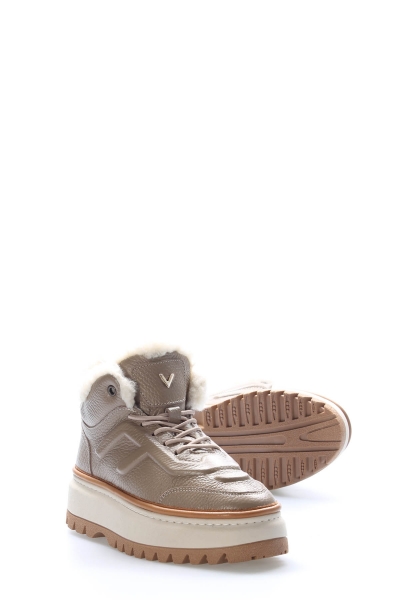 MirgeShoes Vizon Bağcıklı Kadın Yüksek Taban Bot Hakiki Deri MRG01539192613332