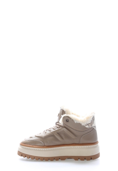 MirgeShoes Vizon Bağcıklı Kadın Yüksek Taban Bot Hakiki Deri MRG01539192613332