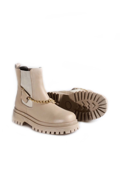 MirgeShoes Bej Tokalı Lastikli Kadın Chelsea Bot Hakiki Deri MRG011046192613690
