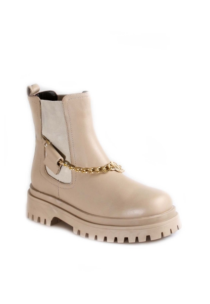 MirgeShoes Bej Tokalı Lastikli Kadın Chelsea Bot Hakiki Deri MRG011046192613690