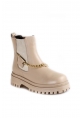 MirgeShoes Bej Tokalı Lastikli Kadın Chelsea Bot Hakiki Deri MRG011046192613690