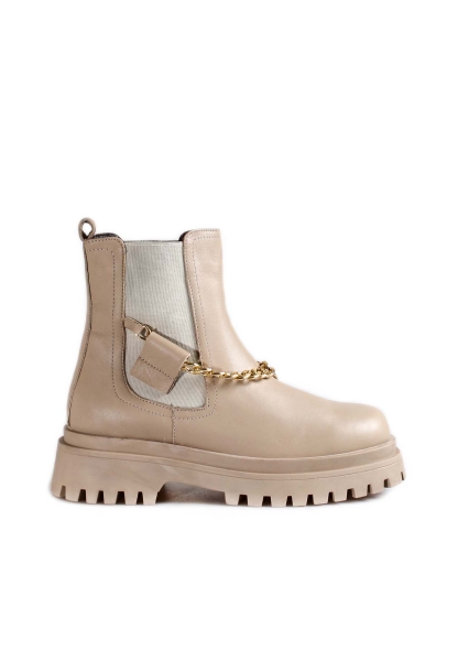 MirgeShoes Bej Tokalı Lastikli Kadın Chelsea Bot Hakiki Deri MRG011046192613690