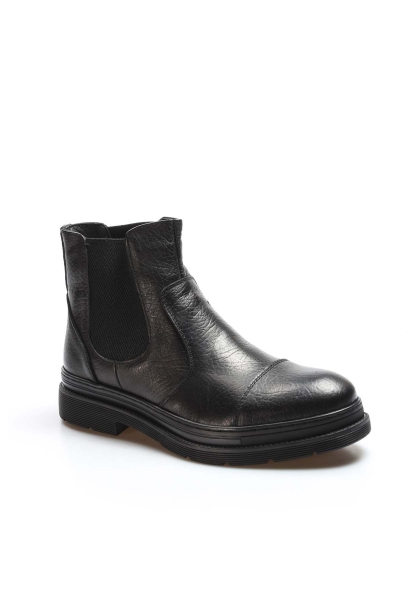 MirgeShoes Siyah Lastikli Erkek Klasik Chelsea Bot Kalın Taban Hakiki Deri MRG011073191311144