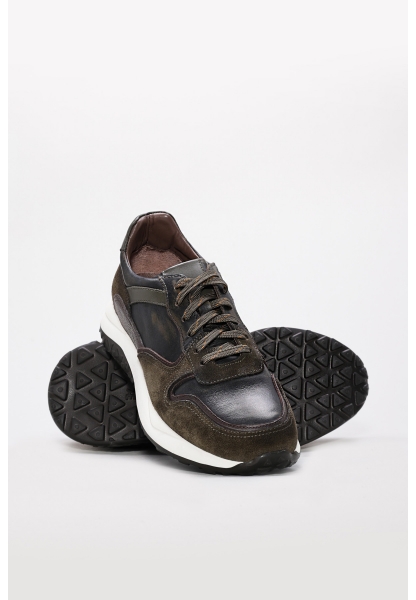 MirgeShoes Haki Bağcıklı Erkek Casual Ayakkabı Hakiki Deri MRG016601312561028