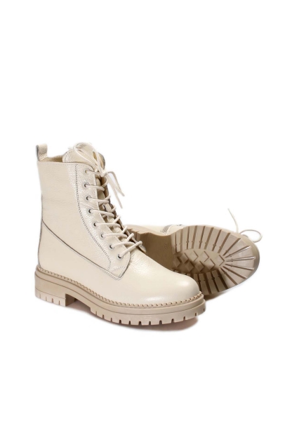 MirgeShoes Krem Fermuarlı Kadın Klasik Postal Bot Hakiki Deri MRG0127619261548