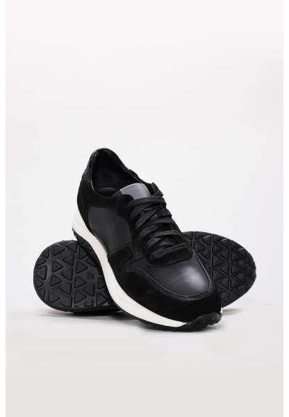 MirgeShoes Siyah-Antik Bağcıklı Erkek Spor Sneaker Ayakkabı Hakiki Deri MRG016601312561038