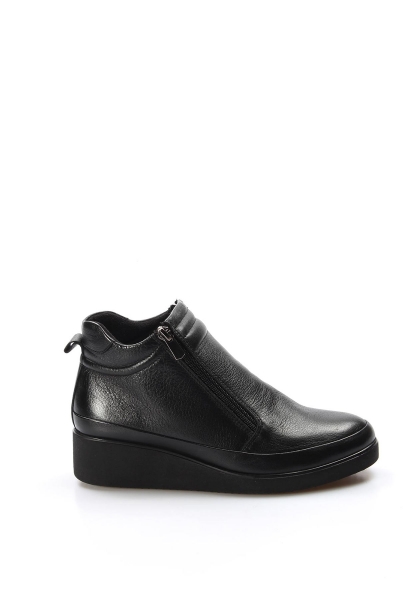 MirgeShoes Siyah Fermuarlı Kadın Dolgu Topuk Bot Kaliteli Hakiki Deri MRG0199319261468