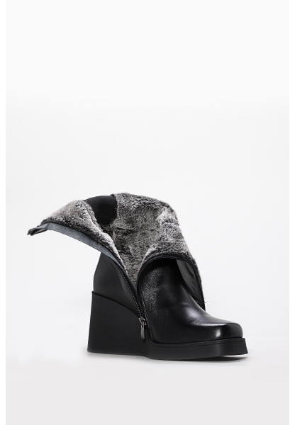 MirgeShoes Siyah Kadın Dolgu Topuk Çizme Kaliteli Hakiki Deri MRG01254192612718