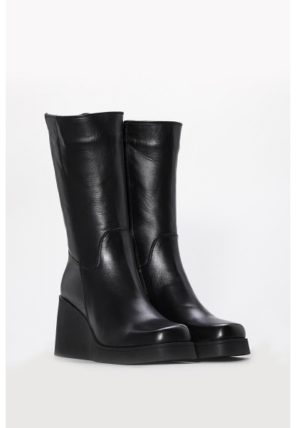 MirgeShoes Siyah Kadın Dolgu Topuk Çizme Kaliteli Hakiki Deri MRG01254192612718