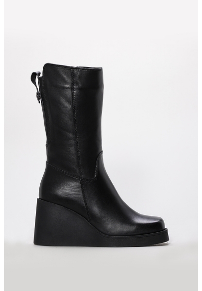 MirgeShoes Siyah Kadın Dolgu Topuk Çizme Kaliteli Hakiki Deri MRG01254192612718