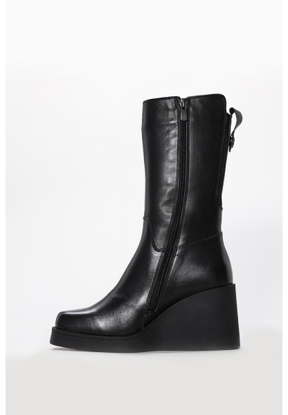 MirgeShoes Siyah Kadın Dolgu Topuk Çizme Kaliteli Hakiki Deri MRG01254192612718