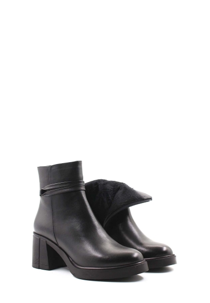 MirgeShoes Siyah Fermuarlı Kadın Klasik Bot Kalın Topuklu Hakiki Deri MRG018871926124731