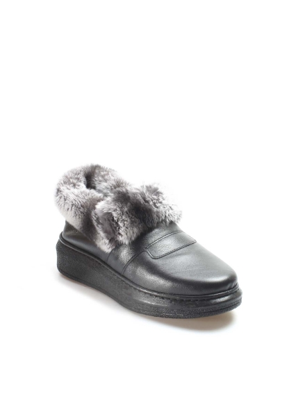 MirgeShoes Siyah Bağcıksız Kadın Klasik Bot Hakiki Deri MRG01863112610136