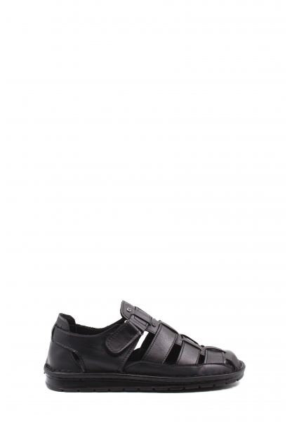 MirgeShoes Siyah Erkek Açık Hava Sandalet Hakiki Deri MRG011057131133