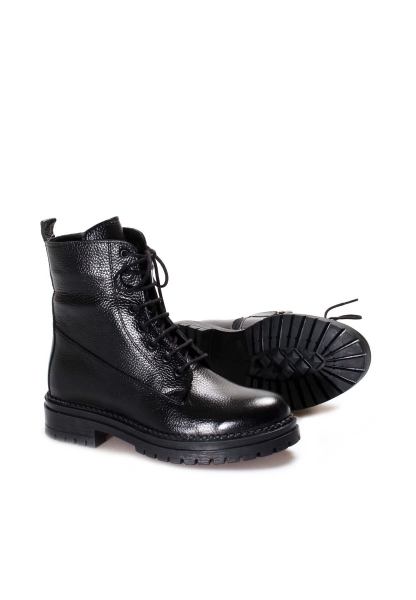 MirgeShoes Siyah Fermuarlı Kadın Klasik Postal Bot Hakiki Deri MRG0127619261548
