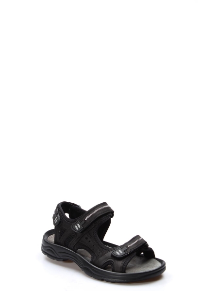 MirgeShoes Siyah Erkek Açık Hava Spor Sandalet Hakiki Deri MRG0110371311629
