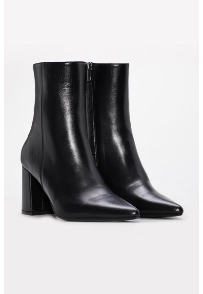 MirgeShoes Siyah Fermuarlı Kadın Kalın Topuklu Bot Hakiki Deri MRG0134542613428