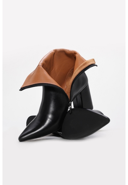 MirgeShoes Siyah Fermuarlı Kadın Kalın Topuklu Bot Hakiki Deri MRG0134542613428