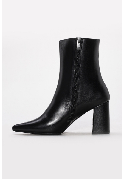 MirgeShoes Siyah Fermuarlı Kadın Kalın Topuklu Bot Hakiki Deri MRG0134542613428