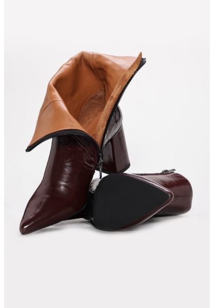 MirgeShoes Bordo Fermuarlı Kadın Kalın Topuklu Bot Hakiki Kroko Deri MRG0134542613428