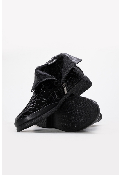 MirgeShoes Siyah Fermuarlı Kadın Klasik Bot Hakiki Kroko Deri MRG0134719261668471