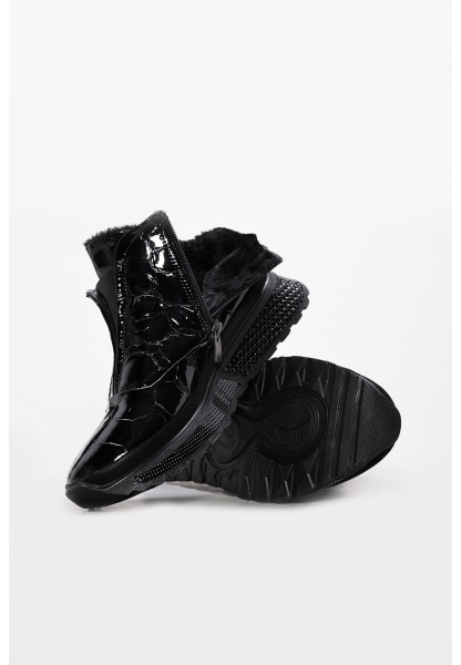 MirgeShoes Siyah Fermuarlı Kadın Spor Bot Hakiki Kroko Deri MRG0138419261337