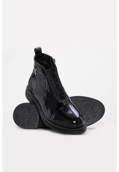 MirgeShoes Siyah Fermuarlı Kadın Bot Kaliteli Hakiki Kroko Deri MRG0136819261333