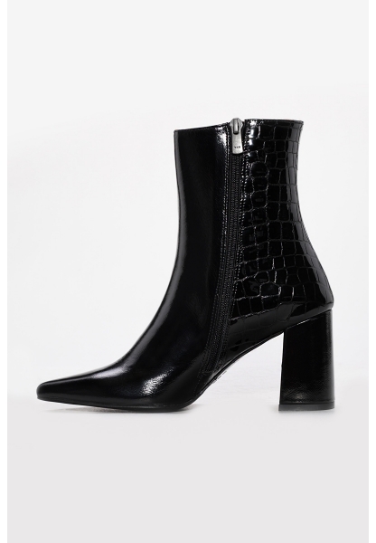 MirgeShoes Siyah Fermuarlı Kadın Kalın Topuklu Bot Hakiki Kroko Deri MRG0134542613428