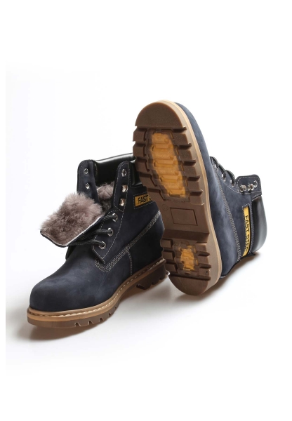 MirgeShoes Lacivert Bağcıklı Kadın Worker Bot Hakiki Nubuk Deri MRG011068197262