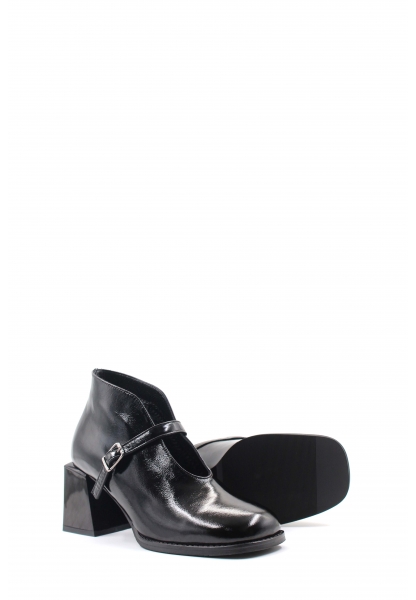 MirgeShoes Siyah Tokalı Kadın Kalın Topuklu Bot Hakiki Rugan Deri MRG0119419261447