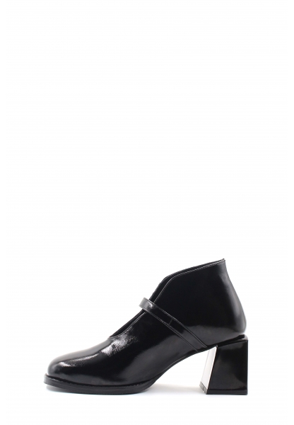 MirgeShoes Siyah Tokalı Kadın Kalın Topuklu Bot Hakiki Rugan Deri MRG0119419261447