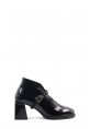 MirgeShoes Siyah Tokalı Kadın Kalın Topuklu Bot Hakiki Rugan Deri MRG0119419261447