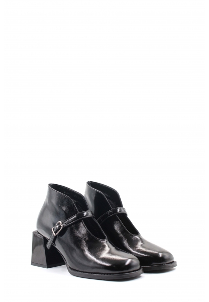 MirgeShoes Siyah Tokalı Kadın Kalın Topuklu Bot Hakiki Rugan Deri MRG0119419261447