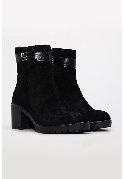 MirgeShoes Siyah Fermuarlı Kadın Kalın Topuklu Bot Hakiki Süet Deri MRG01254192612438