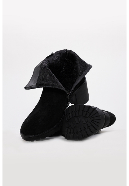 MirgeShoes Siyah Fermuarlı Kadın Kalın Topuklu Bot Hakiki Süet Deri MRG01254192612438
