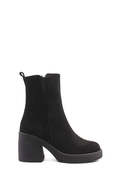 MirgeShoes Siyah Fermuarlı Kadın Topuklu Bot Kaliteli Hakiki Süet Deri MRG0134719261065920