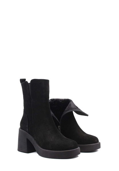 MirgeShoes Siyah Fermuarlı Kadın Topuklu Bot Kaliteli Hakiki Süet Deri MRG0134719261065920