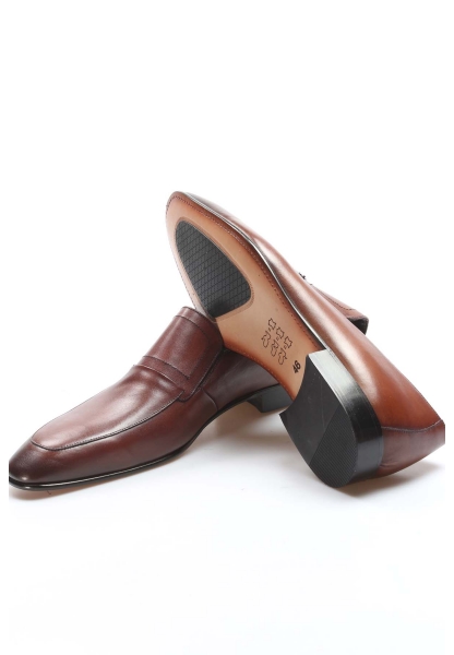 MirgeShoes Kahve Bağcıksız Erkek Klasik Kösele Ayakkabı İçi Dışı Hakiki Deri MRG01104013212518