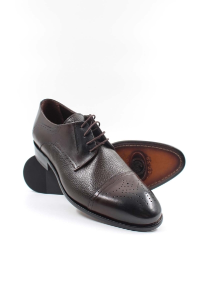 MirgeShoes Kahve Bağcıklı Erkek Klasik Kösele Ayakkabı Hakiki Geyik Deri MRG01367131791