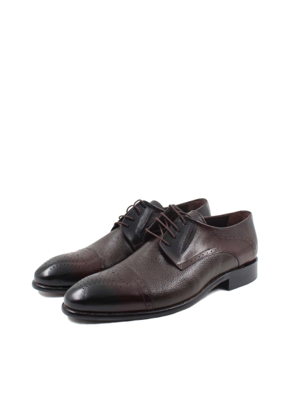 MirgeShoes Kahve Bağcıklı Erkek Klasik Kösele Ayakkabı Hakiki Geyik Deri MRG01367131791