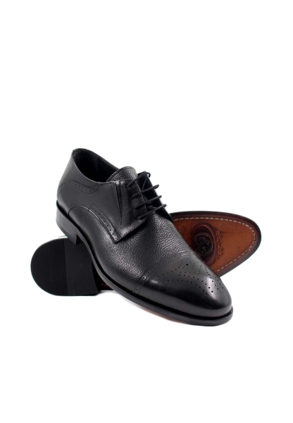 MirgeShoes Siyah Bağcıklı Erkek Klasik Kösele Ayakkabı Hakiki Geyik Deri MRG01367131791