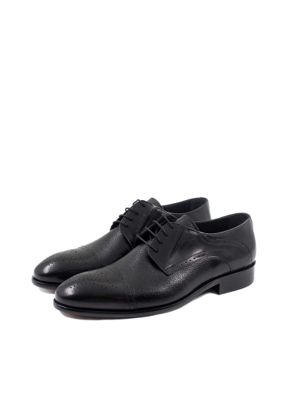 MirgeShoes Siyah Bağcıklı Erkek Klasik Kösele Ayakkabı Hakiki Geyik Deri MRG01367131791